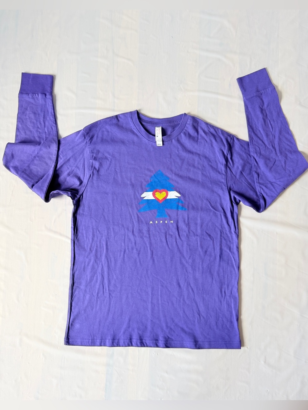 LAT purple cotton T-Shirt Aspen graphic print fine jersey long sleeveyouth L New